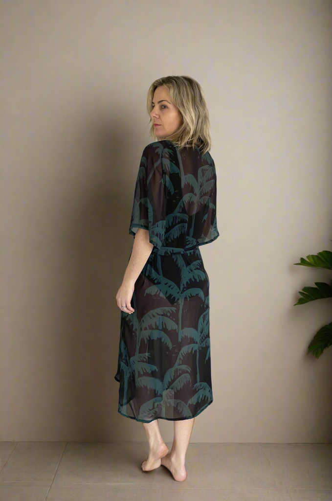 Forest Palm Short Sleeve Robe Dress