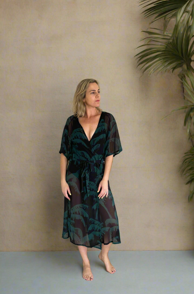 Forest Palm Short Sleeve Robe Dress