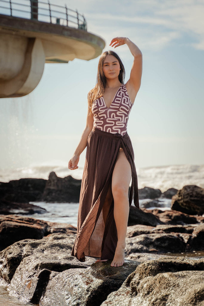 Chocolate Brown Cover Up Tie Skirt